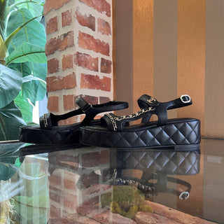 CHANEL Black Quilted Leather Platform Sandals SZ 39 (US 9)
