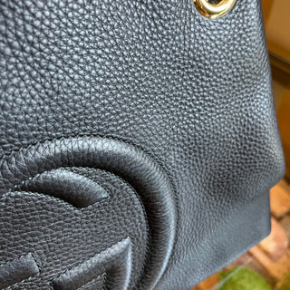 GUCCI Medium Soho Chain Black Pebbled Calfskin Leather Shoulder Bag
