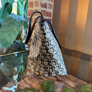 FERRAGAMO Leather Trim Coated Canvas Tote Bag