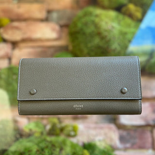 CELINE Leather Gray Neon Green Long Wallet