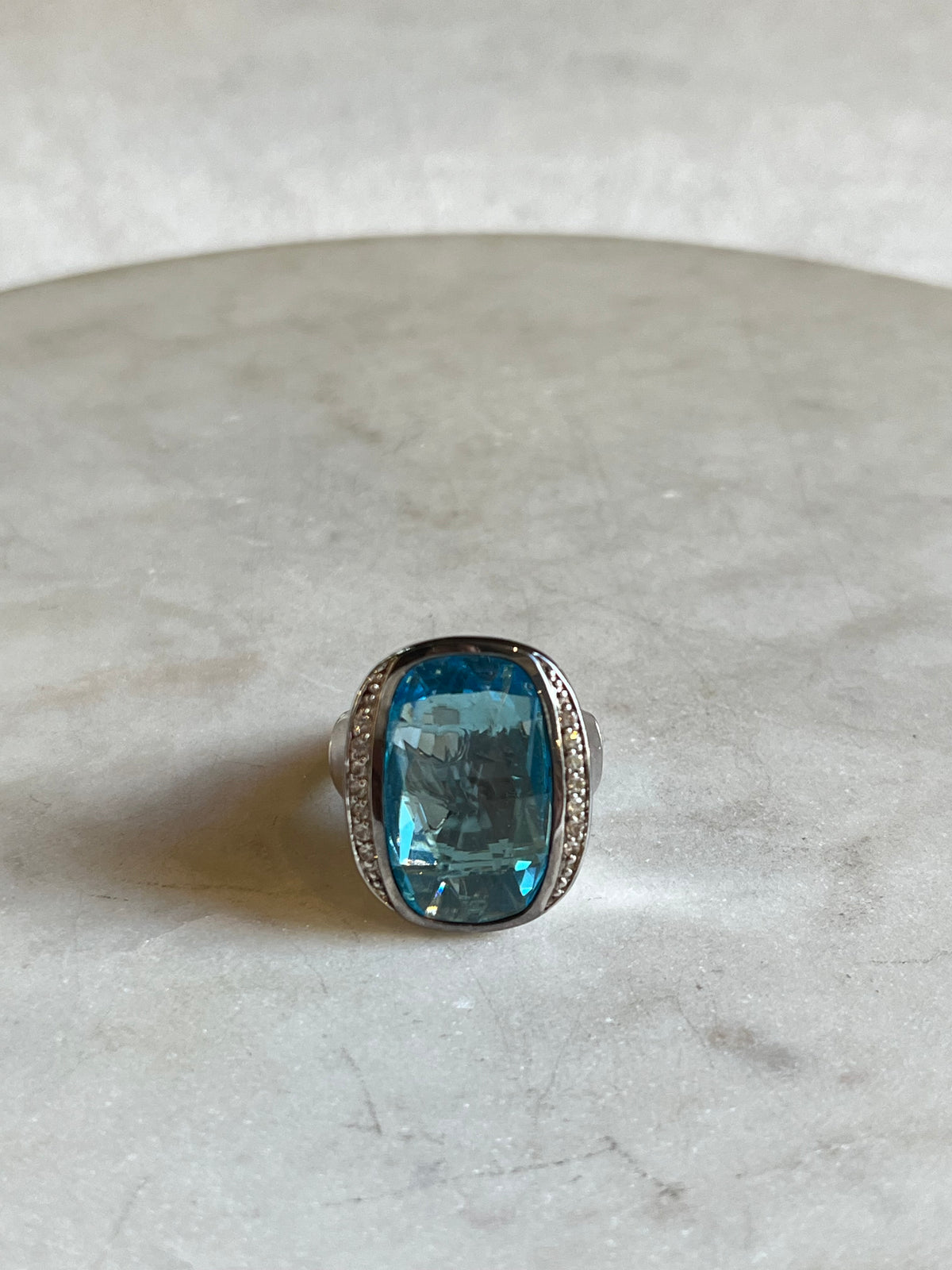 JOHN HARDY Batu Blue Topaz Ring W/ Diamonds Size 7
