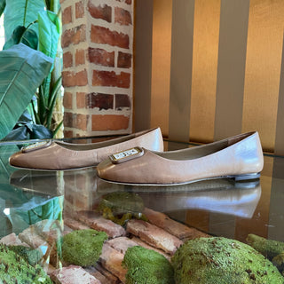 TORY BURCH Georgia Almond Flour Double T Leather Flats SZ 8