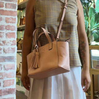 TORY BURCH Theo Mini Slouchy Pink Leather Tote Bag