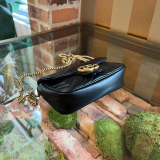 GUCCI GG Marmont Mini Black Matelasse Chevron Lambskin Leather Shoulder bag