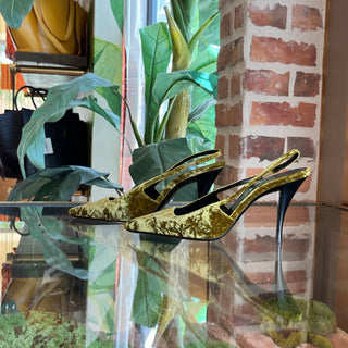 SAINT LAURENT Blade 90 Senape Velvet Slingback Heels SZ38(8US)