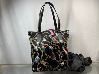 GUCCI Charm Print Black Satin Tote Bag