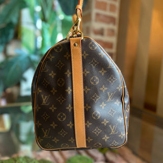 LOUIS VUITTON Wavy Keepall Bandouliere 50 Brown Monogram Canvas Duffel Bag