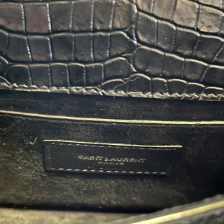 SAINT LAURENT Medium Monogram Sunset Black Crocodile Embossed Calfskin Shoulder Bag