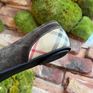 BURBERRY Brown Suede Haymarket Cap Toe Flats SZ37.5(7.5US)