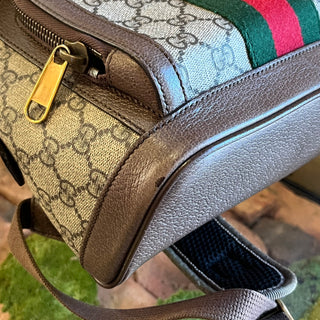 GUCCI Small Ophidia Day Beige Ebony GG Supreme Monogram Canvas New Acero Calfskin Backpack Bag