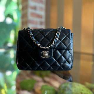 CHANEL Mini Square Flap Black Lambskin Vintage Flap Bag