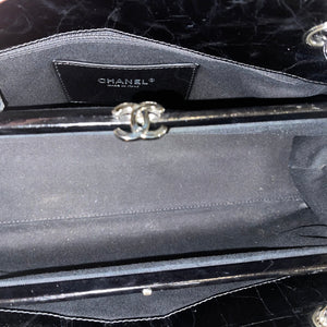 CHANEL Black Patent Leather Just Mademoiselle Bowling Bag