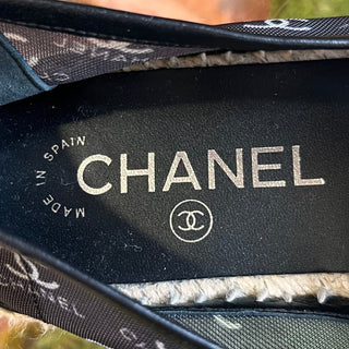 CHANEL Black Mesh Interlocking CC Espadrilles SZ 38 (US 8)