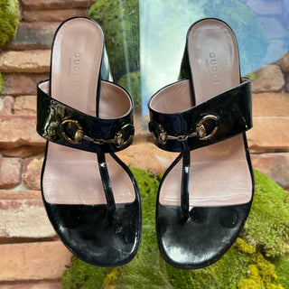 GUCCI Black Patent Leather Horsebit Sandals SZ 36 (US 6)