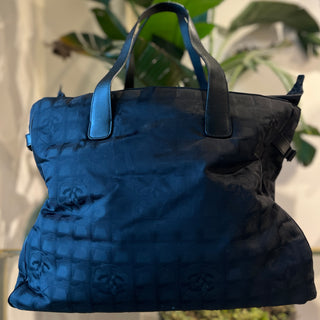CHANEL Travel Line Tote Black Nylon CC Logo Tote Bag