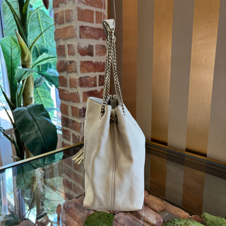 GUCCI White Grained Leather Soho Chain Tote
