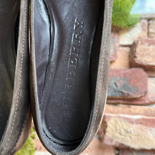 BURBERRY Brown Suede Haymarket Cap Toe Flats SZ37.5(7.5US)