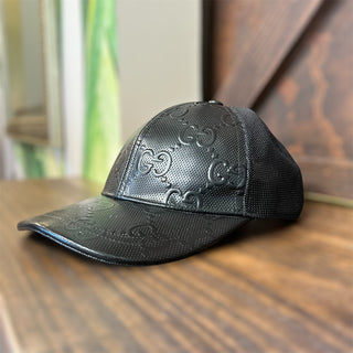 GUCCI Black GG Web Embossed Leather Hat SZL