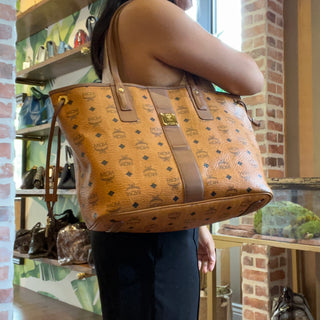 MCM Liz Reversible Cognac Monogram Canvas Tote Bag