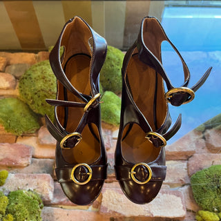 CHLOE Maroon Buckle Leather Heels SZ 36 (US 6)