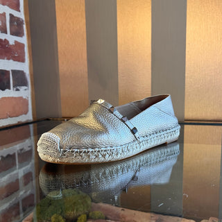 VALENTINO Metallic Gold Leather Rockstud Espadrilles Flats SZ 38 (US 8)