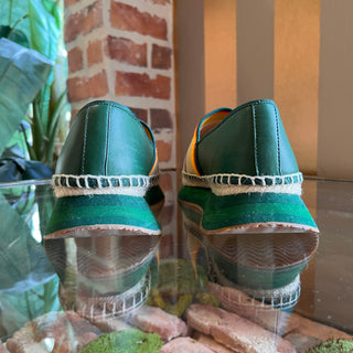 TORY BURCH Multicolor Knit Fabric Green Leather Espadrilles SZ 8