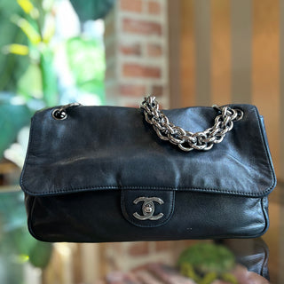 CHANEL Soft Chain Flap Black Lambskin Leather Shoulder Bag