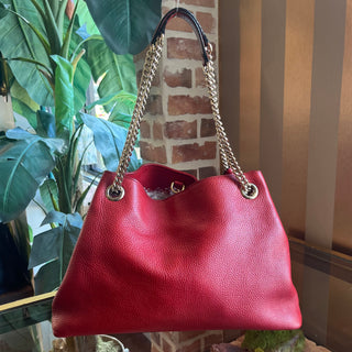 GUCCI Soho Medium Tabasco Red Pebbled Calfskin Shoulder Bag