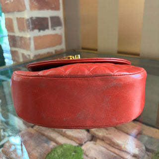 CHANEL Red Leather Half Moon Flap Bag