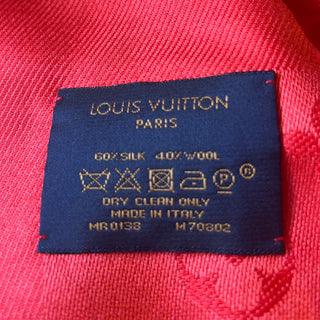LOUIS VUITTON Silk & Wool Monogram Shawl Bright Red Orange