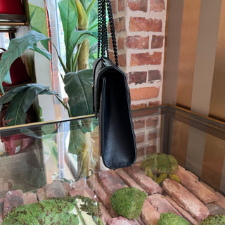 SAINT LAURENT Triquilt Large Black on Black Grain De Poudre Leather Shoulder Bag