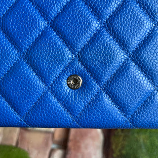 CHANEL Large Gusset Flap Blue Caviar Quilted Wallet