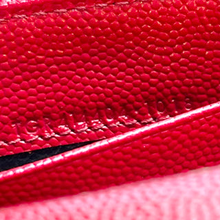 SAINT LAURENT Red Leather Chevron Compact Wallet