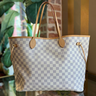 LOUIS VUITTON Neverfull GM White Damier Azur Canvas Tote Bag