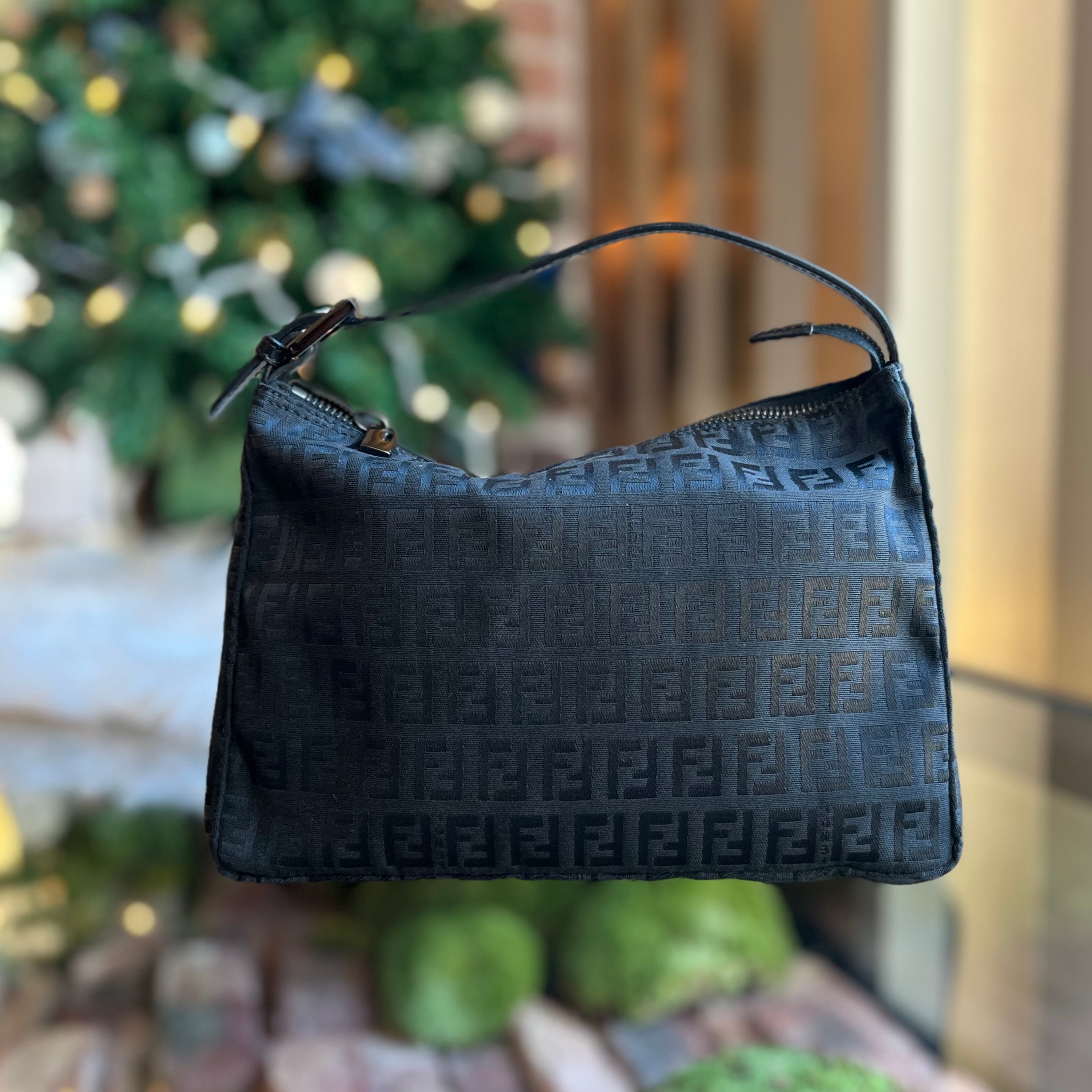 FENDI Black Zucchino Canvas Mini Hobo Second-Hand Collections