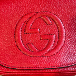 GUCCI Mini Red Pebbled Calfskin Leather Soho Crossbody
