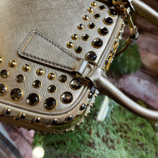 PRADA Pyramid Studded Gold Saffiano Lux Leather Satchel