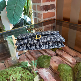 DIOR Saddle Wallet On Chain Oblique Blue Canvas Crossbody Bag