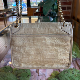 SAINT LAURENT Small Croc Nubuck Niki Shoulder Bag