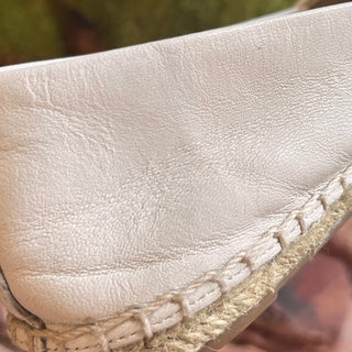 TORY BURCH White Leather Black Cap Toe Espadrilles SZ 8M