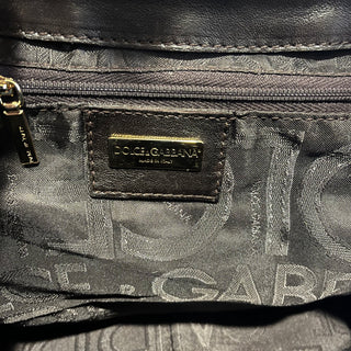 DOLCE & GABBANA Vintage Brown Striped Patent Leather Top Handle Bag
