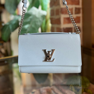 LOUIS VUITTON Lockme Clutch Light Blue Grained Calfskin Leather Shoulder Bag
