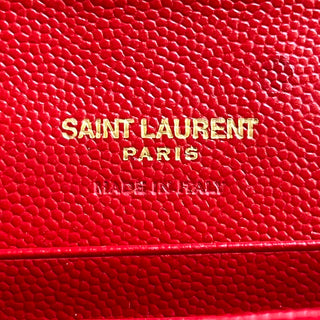 SAINT LAURENT Red Leather Chevron Compact Wallet