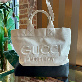 GUCCI Canvas Embossed Logo Tote