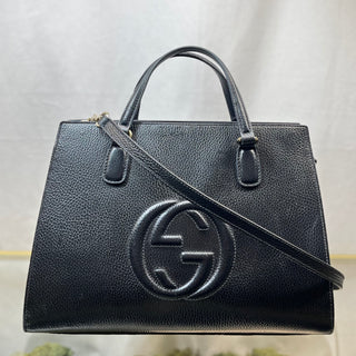 TS3692 GUCCI Soho Large Black Dollar Calfskin Large Top Handle Satchel