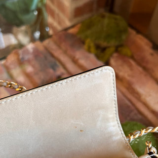 CHANEL East West Chocolate Bar Flap Beige Lambskin Patent Shoulder Bag