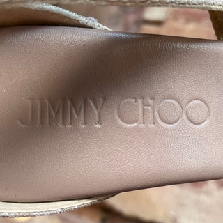 JIMMY CHOO Pink Woven Silver Metallic Cork Wedges SZ 35.5 (US 5.5)