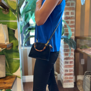 GUCCI Vintage Mini Black Suede Bamboo Top Handle Bag