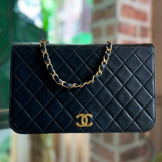 CHANEL Push Lock Full Flap Black Quilted Lambskin Bag TS3516