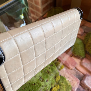 CHANEL East West Chocolate Bar Flap Beige Lambskin Patent Shoulder Bag